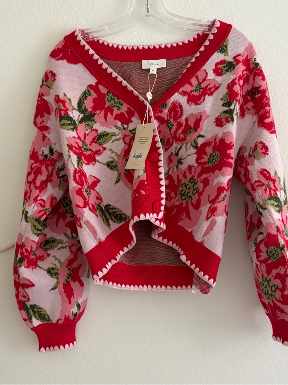 BNWT Bohme Pink and Red Floral Cardigan